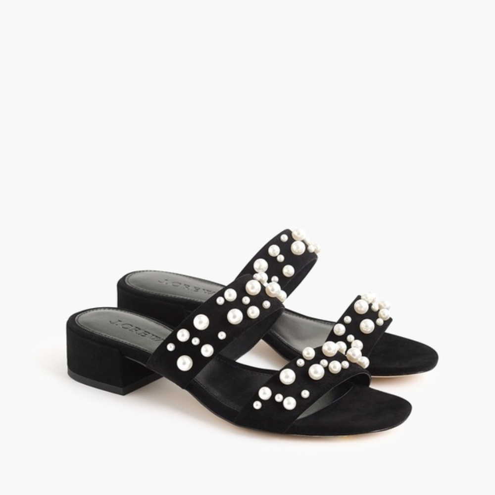 J.Crew Pearl Double-Strap Suede Slide Sandal NWT